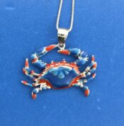 Blue Crab Enamel Pendant, Sterling Silver