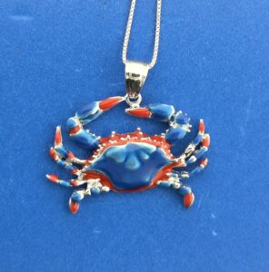 Blue Crab Enamel Pendant, Sterling Silver