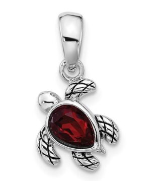 sterling silver sea turtle pendant garnet colored crystal