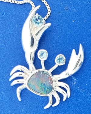 sterling silver opal crab pendant