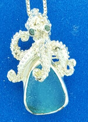 sterling silver and sea glass octopus pendant