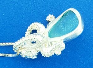 sterling silver and sea glass octopus pendant