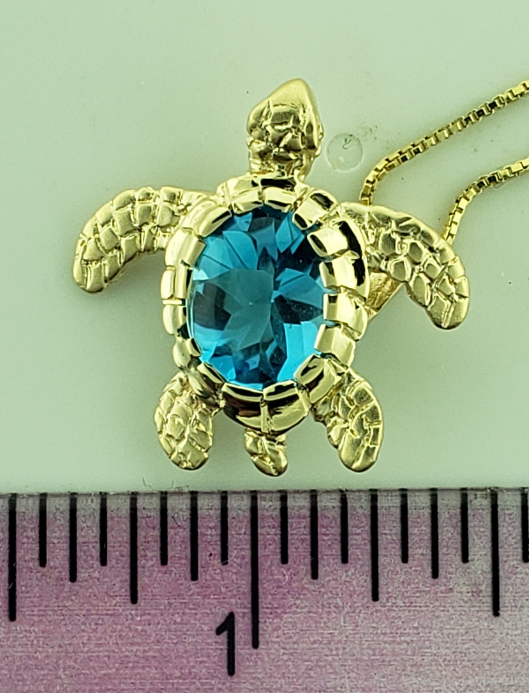Steven Douglas Sea Turtle Pendant, 14K & Blue Topaz 5 Steven Douglas Sea Turtle Pendant, 14K & Blue Topaz - Image 5