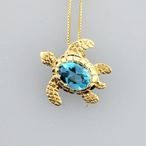 Steven Douglas Sea Turtle Pendant, 14K & Blue Topaz