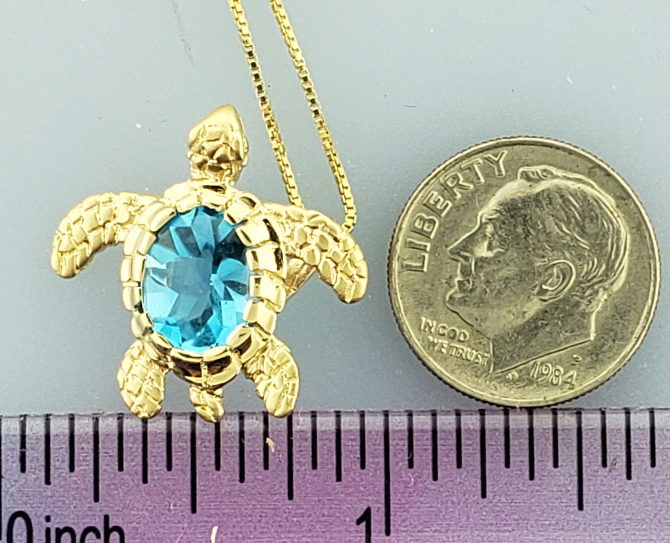 Steven Douglas Sea Turtle Pendant, 14K & Blue Topaz 10 Steven Douglas Sea Turtle Pendant, 14K & Blue Topaz - Image 10