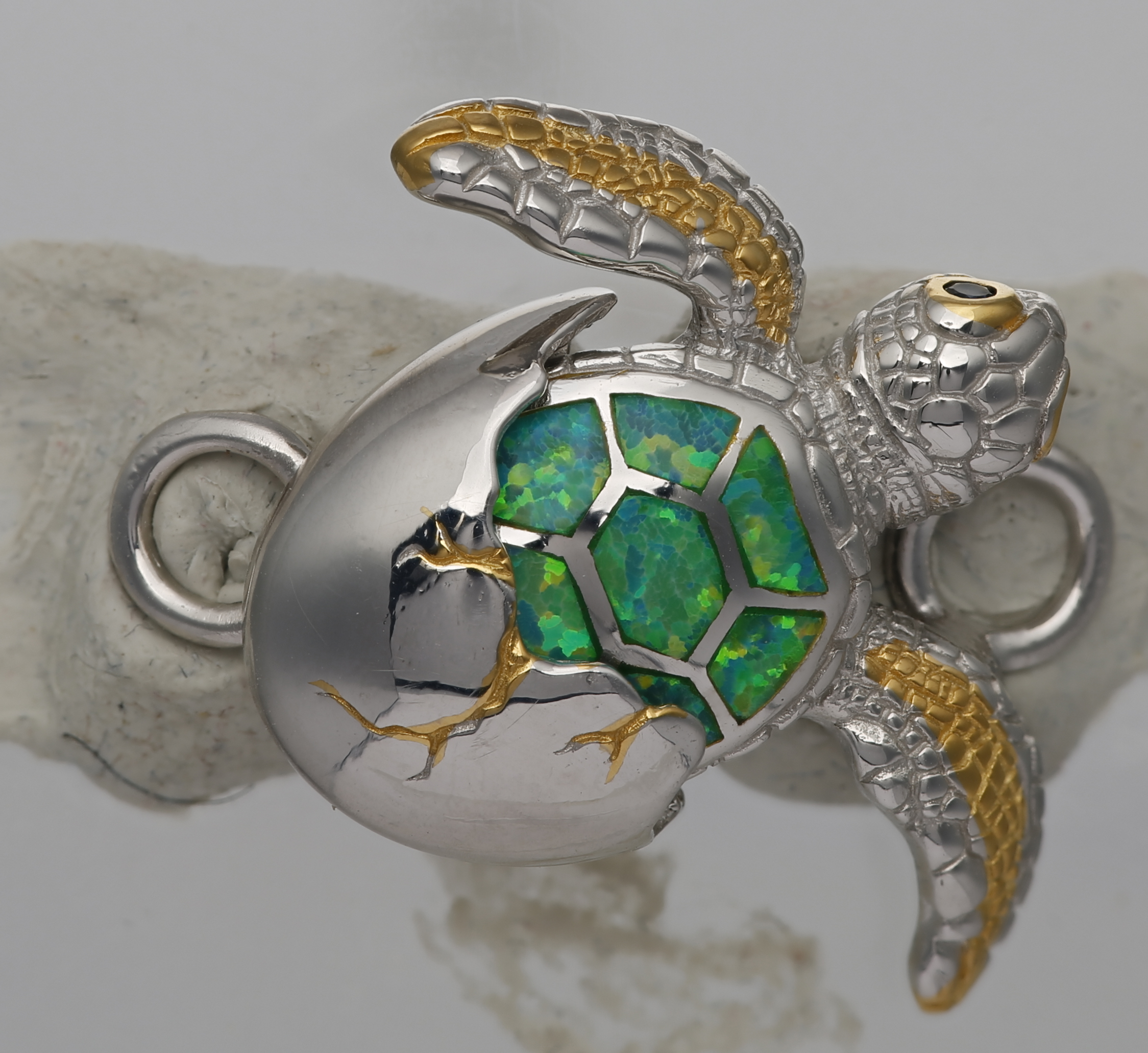 Kovel Hatching Sea Turtle Bracelet Topper, Sterling Silver & Opal 1 Kovel Hatching Sea Turtle Bracelet Topper, Sterling Silver & Opal