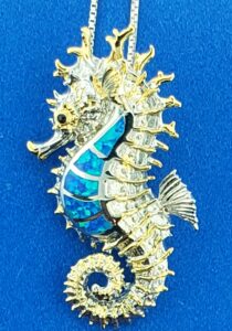 Kovel Crowned Seahorse, Sterling Silver & Opals