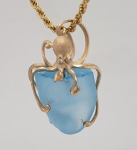 Denny Wong Octopus Pendant, 14K Yellow Gold & Blue Topaz