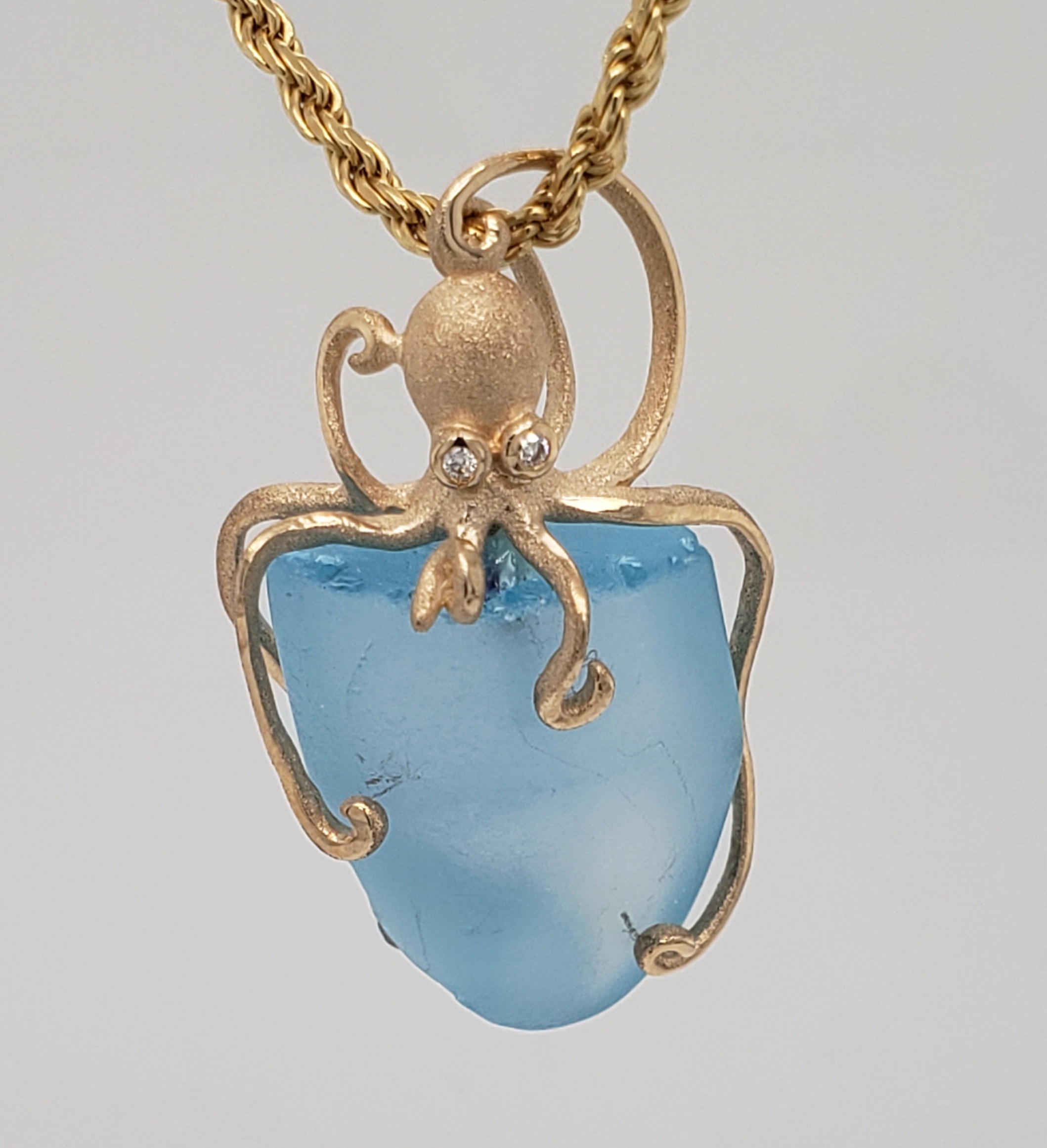 Denny Wong Octopus Pendant, 14K Yellow Gold & Blue Topaz 1 Denny Wong Octopus Pendant, 14K Yellow Gold & Blue Topaz