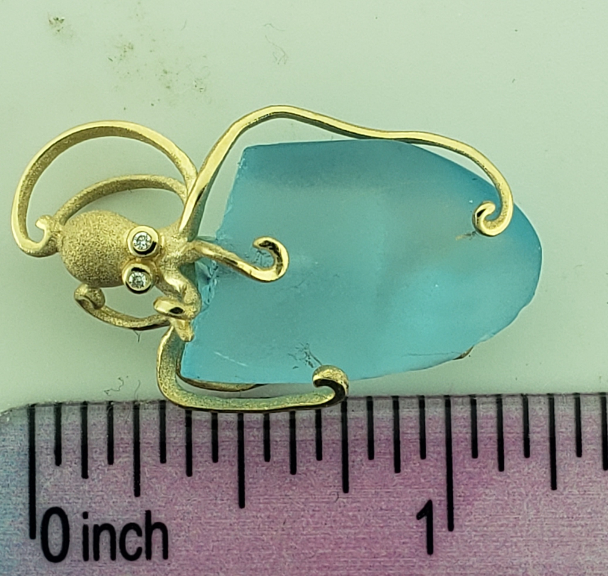 Denny Wong Octopus Pendant, 14K Yellow Gold & Blue Topaz 3 Denny Wong Octopus Pendant, 14K Yellow Gold & Blue Topaz - Image 3