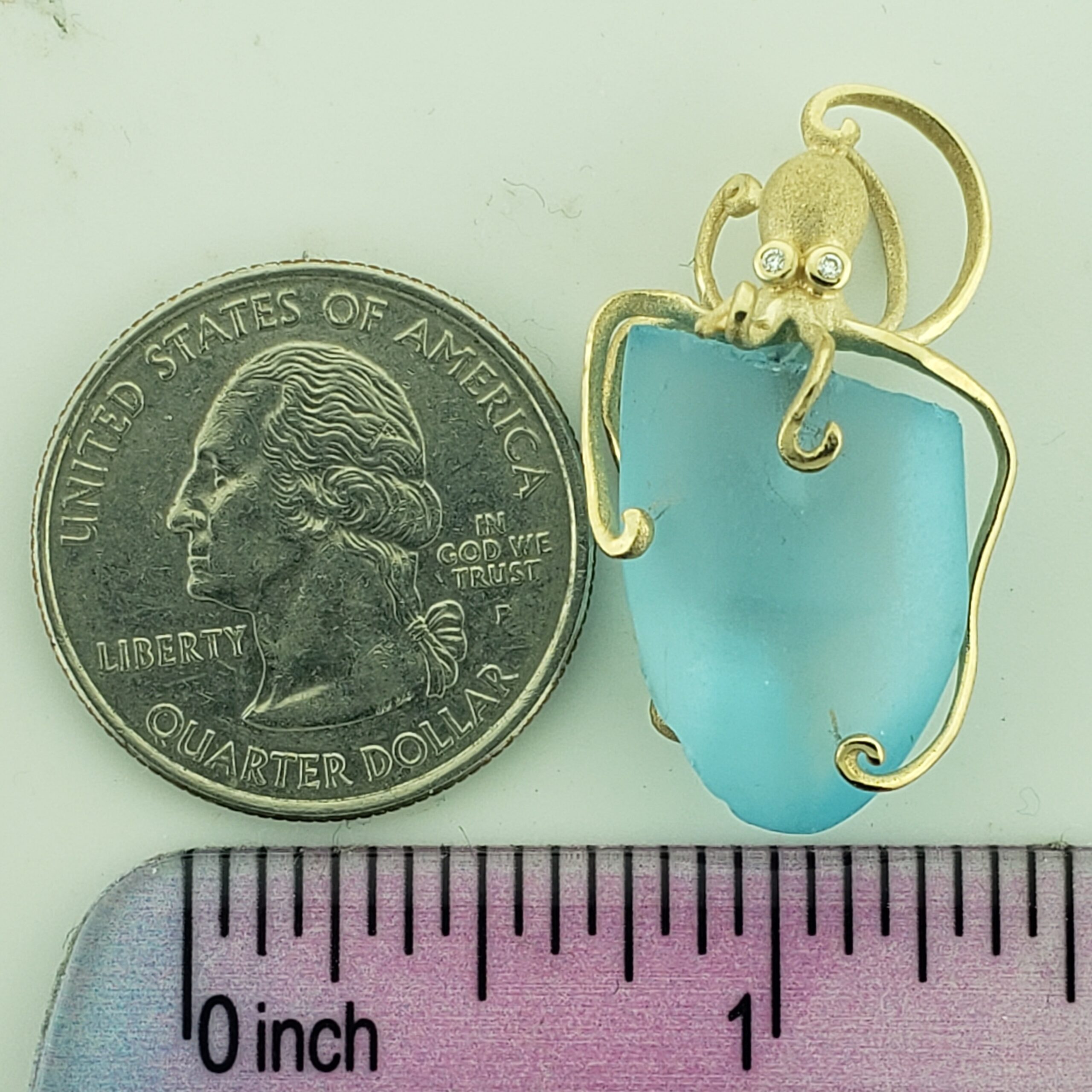 Denny Wong Octopus Pendant, 14K Yellow Gold & Blue Topaz 4 Denny Wong Octopus Pendant, 14K Yellow Gold & Blue Topaz - Image 4