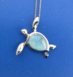 Alamea Sea Turtle Pendant, Sterling Silver & Larimar