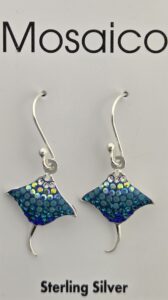 Mosaico Flying Manta Ray Earrings, Sterling Silver