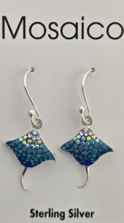 Mosaico Flying Manta Ray Earrings, Sterling Silver