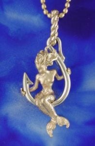 14k steven douglas mermaid on a fishing hook pendant